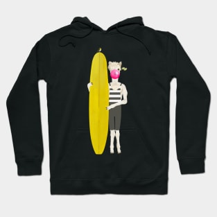 Alpaca holding a yellow surfboard Hoodie